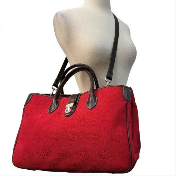 Dooney & Bourke Double Handle-Tote Satchel Donegal Crest Red-Brown Bag - Picture 3 of 12